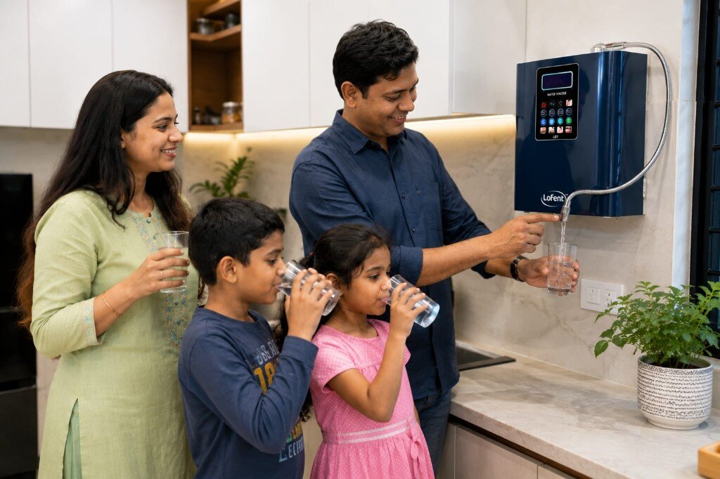Family using LOFENT Water Ioniser at home